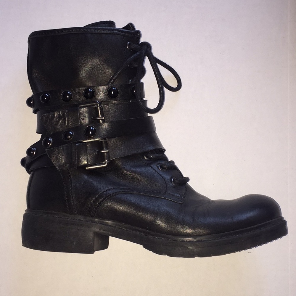 MANAS Black leather lace up biker boots sz 5